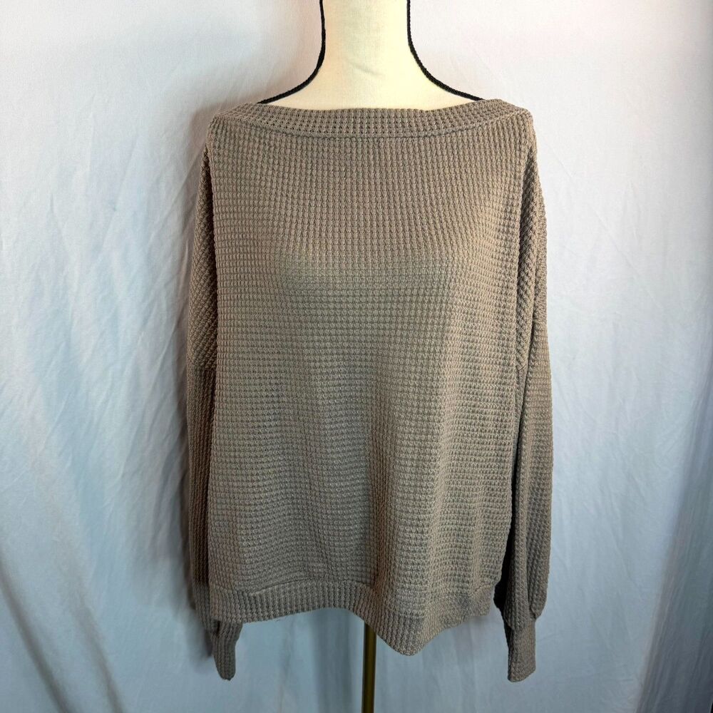Cupshe NWT Brown Waffle-Knit Pullover Boatneck Off the Shoulder Sweater Size XL